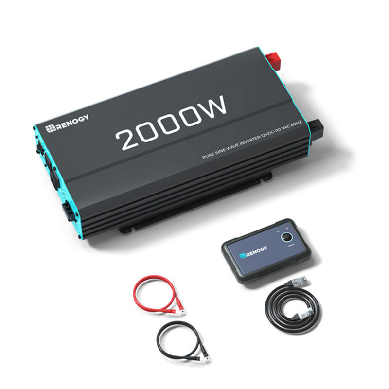 Renogy 2000W 12V Pure Sine Wave Battery Inverter with Cables and Remote, Black