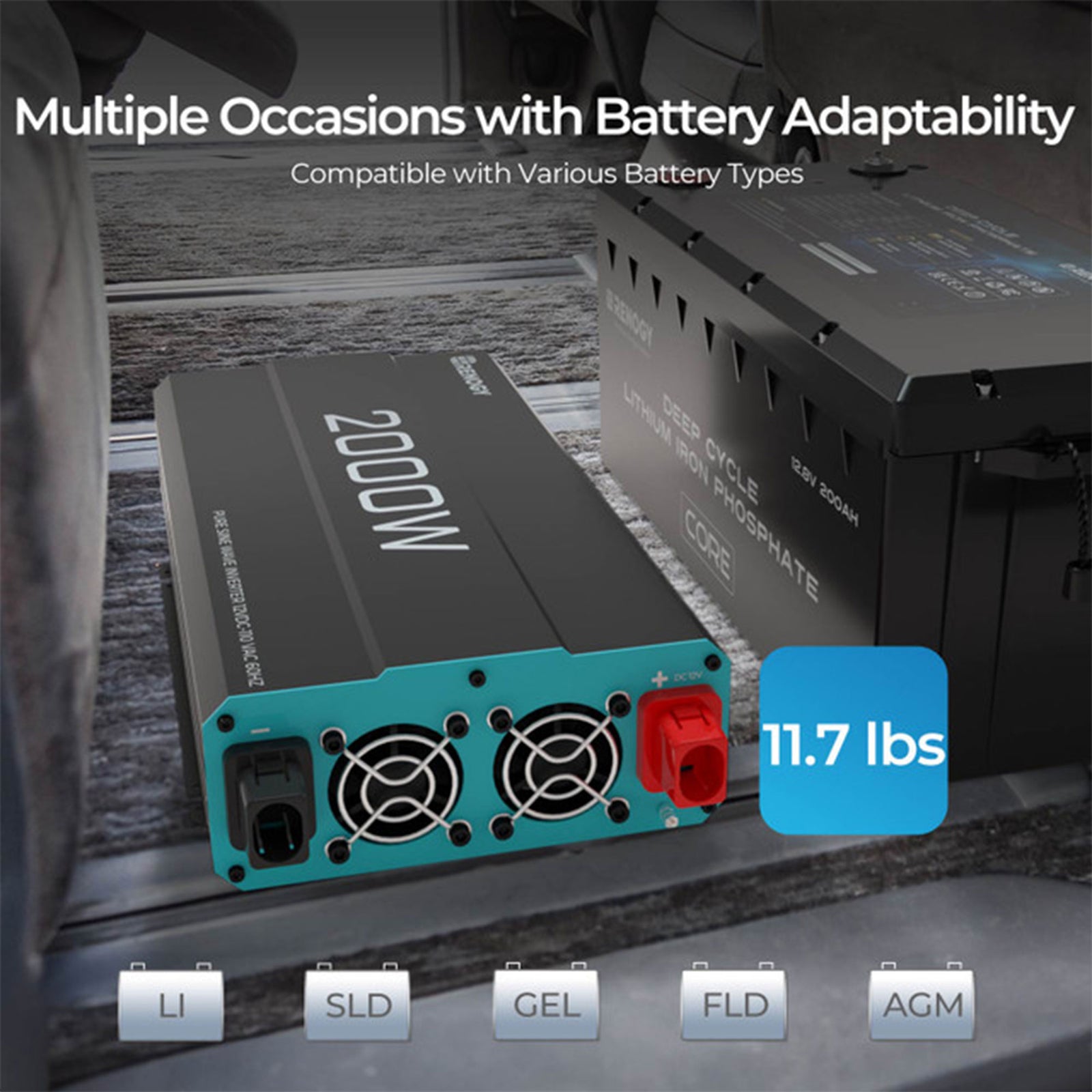 Renogy 2000W 12V Pure Sine Wave Battery Inverter with Cables and Remote, Black - VMInnovations