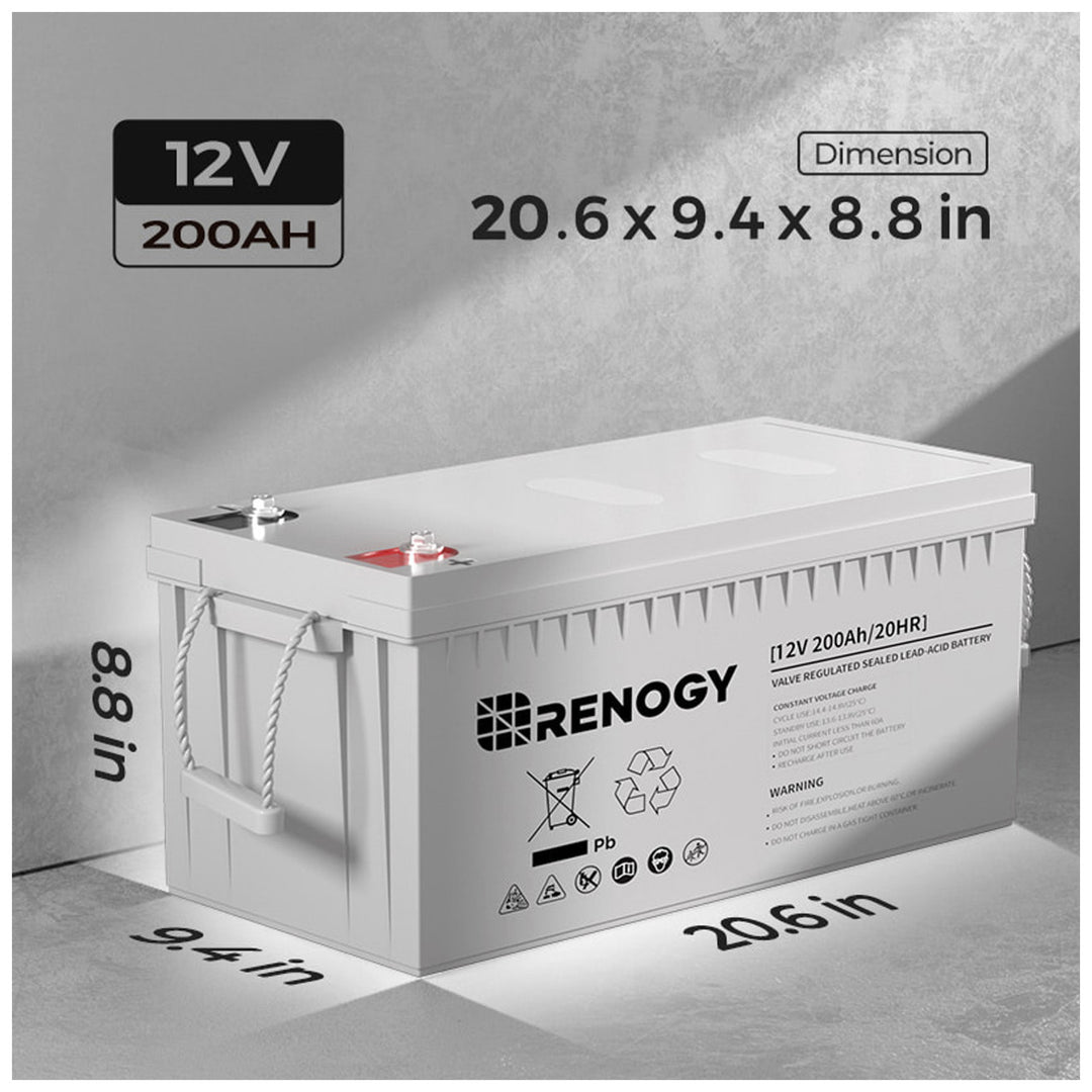 Renogy Deep Cycle AGM Battery, Safe Charge for Off-Grid Solar Panels, 12 V 200Ah