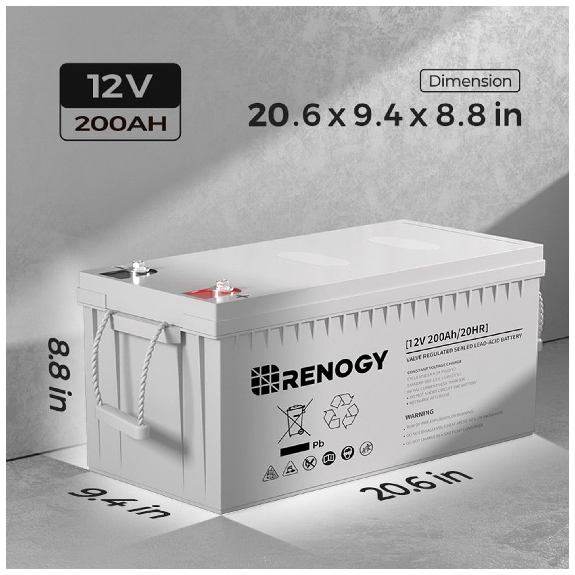 Renogy Deep Cycle AGM Battery, Safe Charge for Off-Grid Solar Panels, 12 V 200Ah - VMInnovations