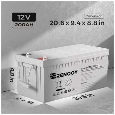 Renogy Deep Cycle AGM Battery, Safe Charge for Off-Grid Solar Panels, 12 V 200Ah - VMInnovations