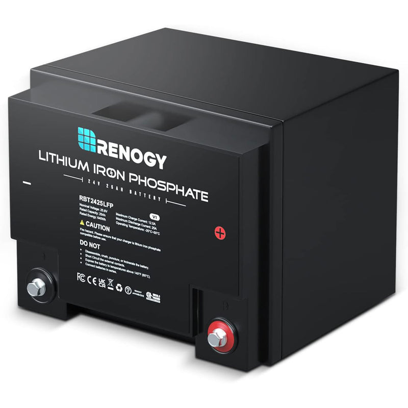 Renogy Lithium Iron Phosphate Battery, 24V 25Ah, Expandable Backup Pack, Black