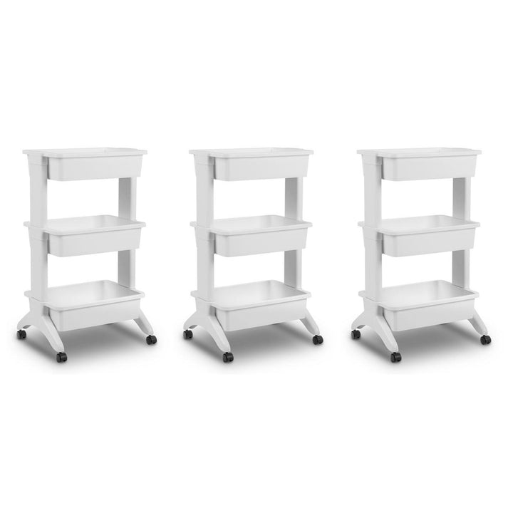 Sterilite 3 Tier Utility Rolling Organization Cart Portable Storage Bins, 3 Pack