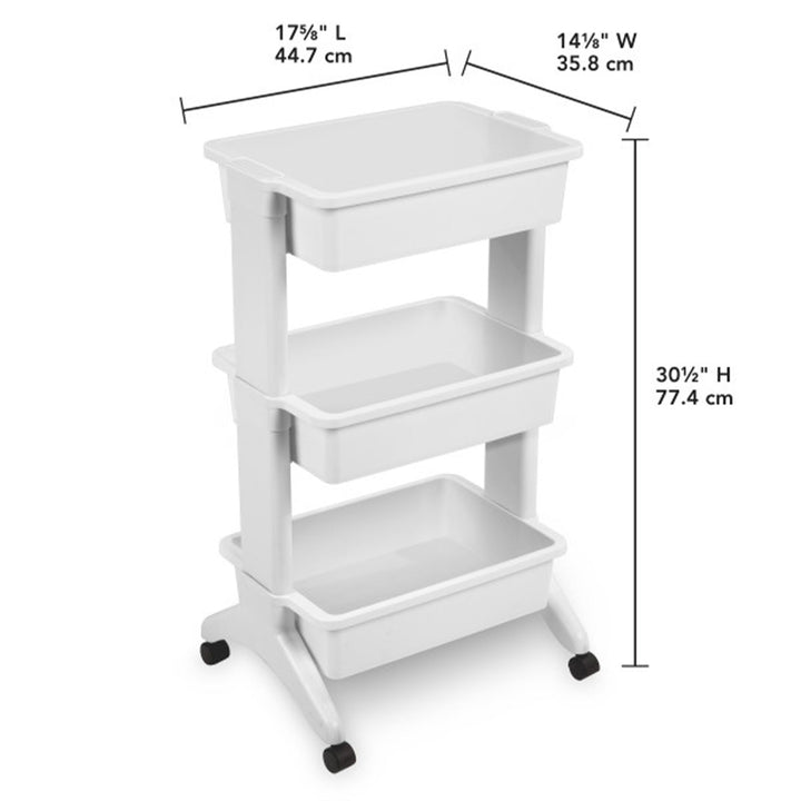 Sterilite 3 Tier Utility Rolling Organization Cart Portable Storage Bins, 3 Pack