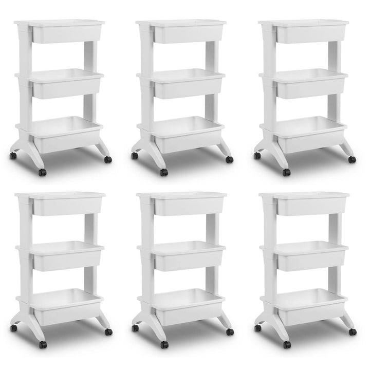 Sterilite 3 Tier Utility Rolling Organization Cart Portable Storage Bins, 6 Pack