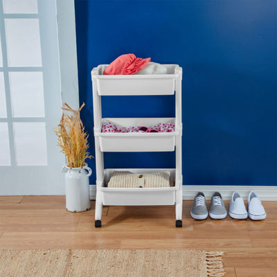 Sterilite 3 Tier Utility Rolling Organization Cart Portable Storage Bins, 6 Pack - VMInnovations