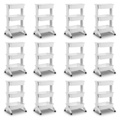 Sterilite 3 Tier Utility Rolling Organization Cart Portable Storage Bin, 12 Pack