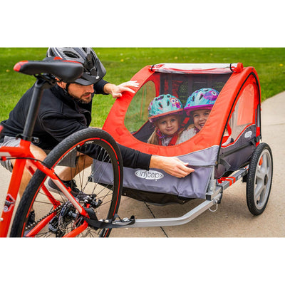 InStep Take 2 Folding Frame Outdoor Nylon Bike Trailer with Double Seat, Red