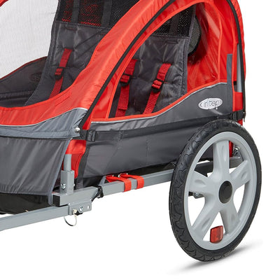 InStep Take 2 Folding Frame Nylon Bike Trailer w/Double Seat, Red (Open Box) - VMInnovations