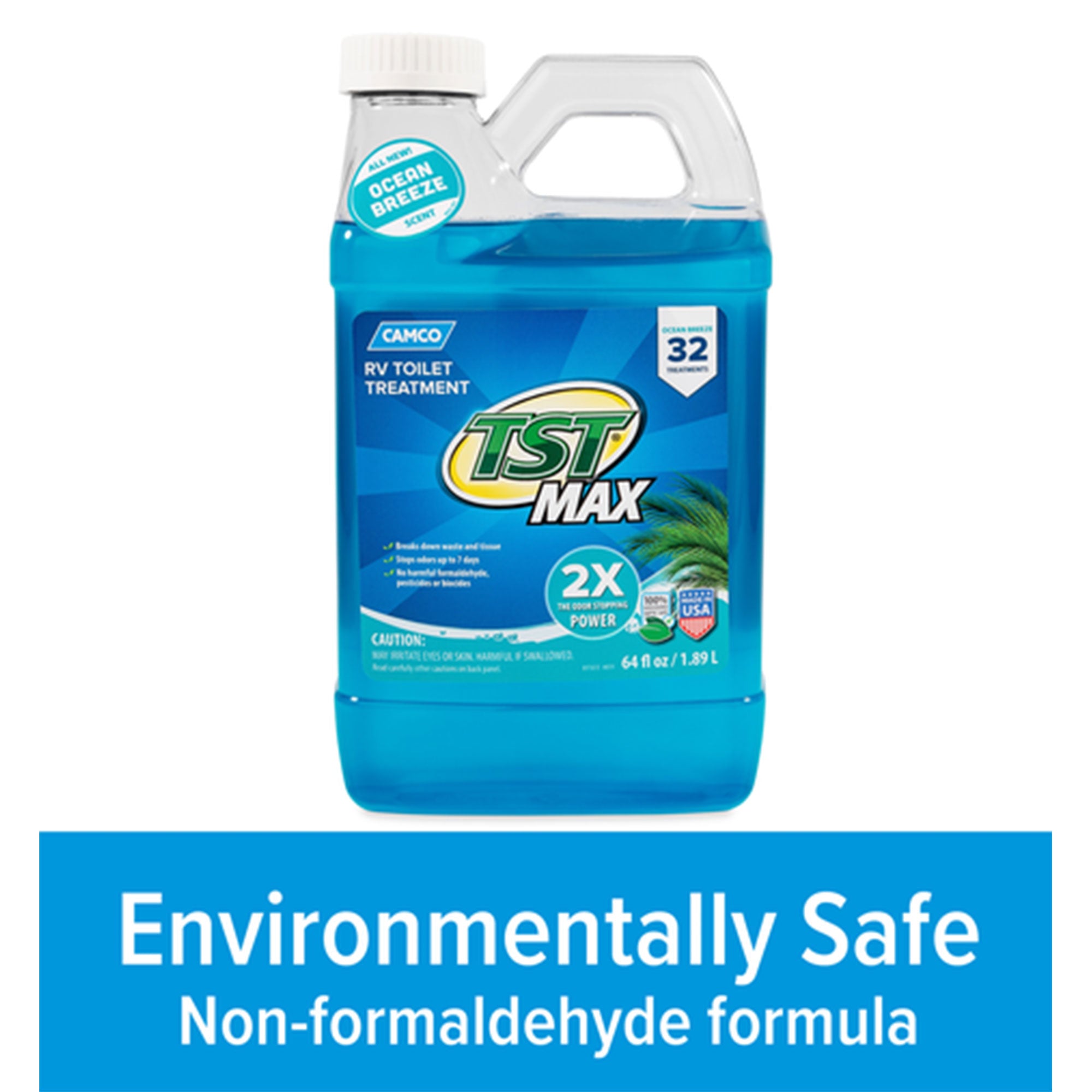 Camco TST MAX Ocean Scent 64 Oz RV Toilet Treatment to Eliminate Odors, Blue