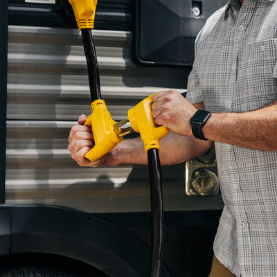 Camco 18 inch Heavy Duty Electrical RV Dogbone Adapter with Handle, Yellow