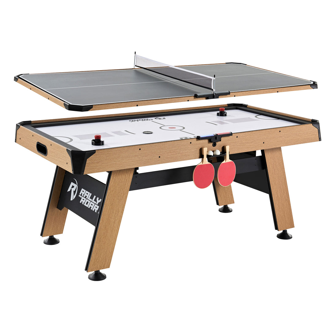 Rally and Roar 72 Inch Air Hockey Table with LED Scorer and Table Tennis Top