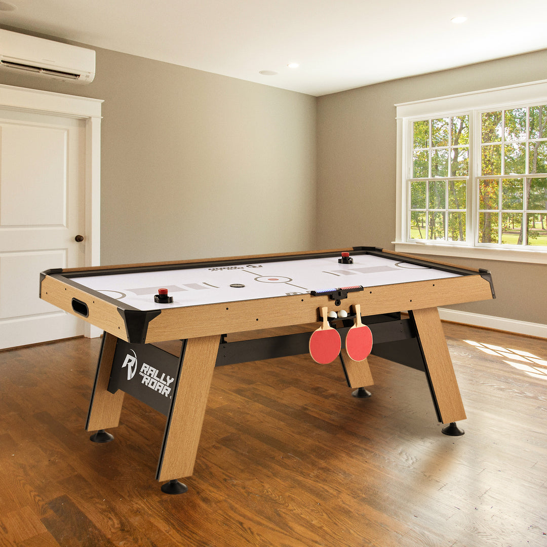 Rally and Roar 72 Inch Air Hockey Table with LED Scorer and Table Tennis Top