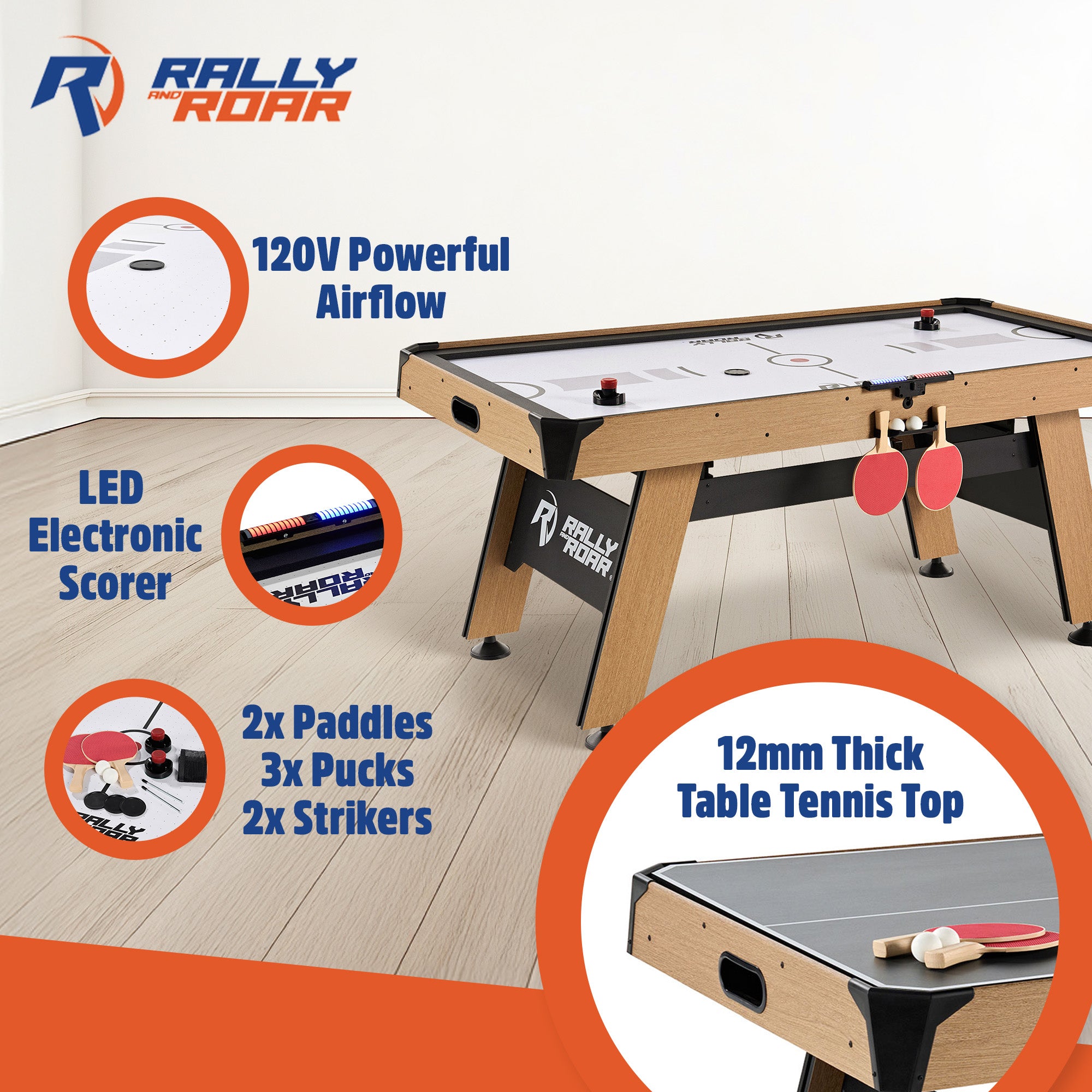 Rally and Roar 72 In Air Hockey Table w/LED Scorer & Table Tennis Top (Open Box) - VMInnovations