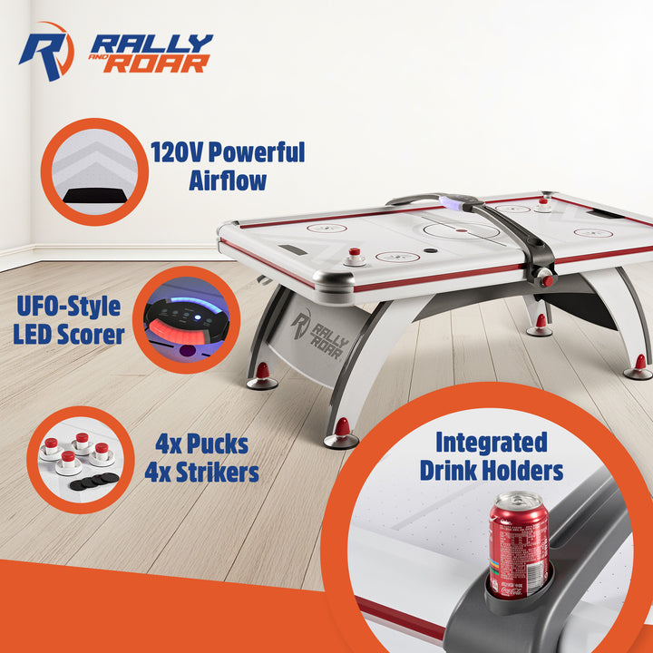 Rally and Roar Air Hockey 84 Inch Table with LED Scorer, Indoor Arcade Game