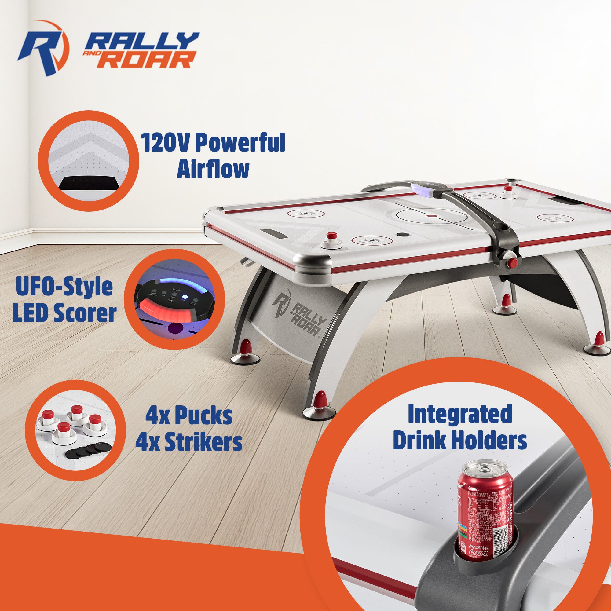 Rally and Roar Air Hockey 84 Inch Table with LED Scorer, Arcade Game (Open Box)