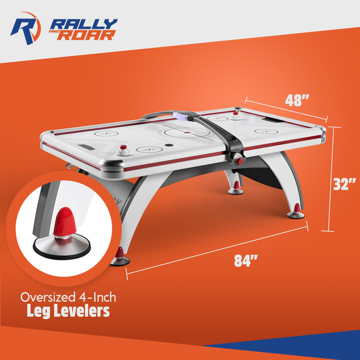 Rally and Roar Air Hockey 84 Inch Table with LED Scorer, Indoor Arcade Game