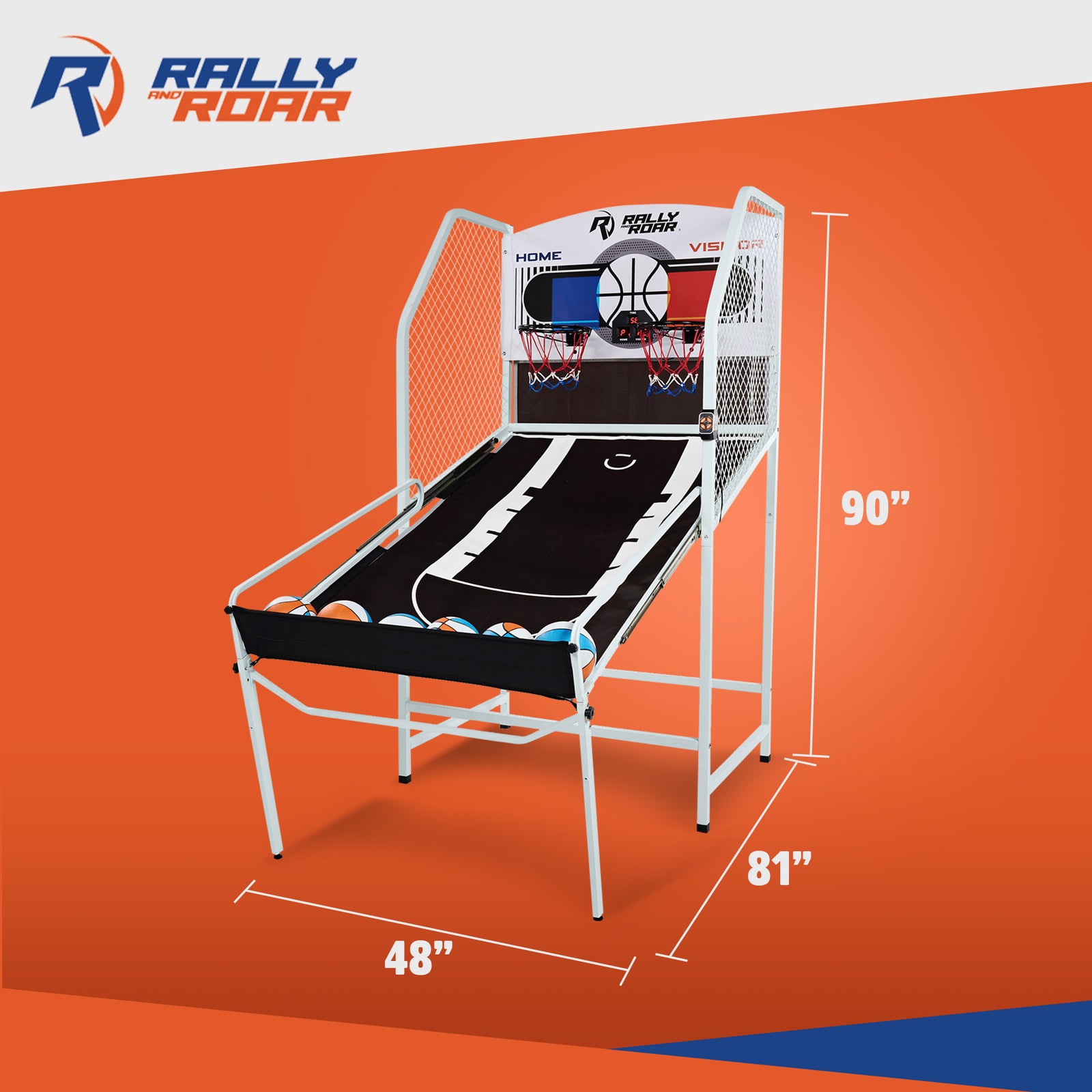 Rally and Roar 2 Player Foldable Arcade Cage Basketball Game with LED Scorer - VMInnovations