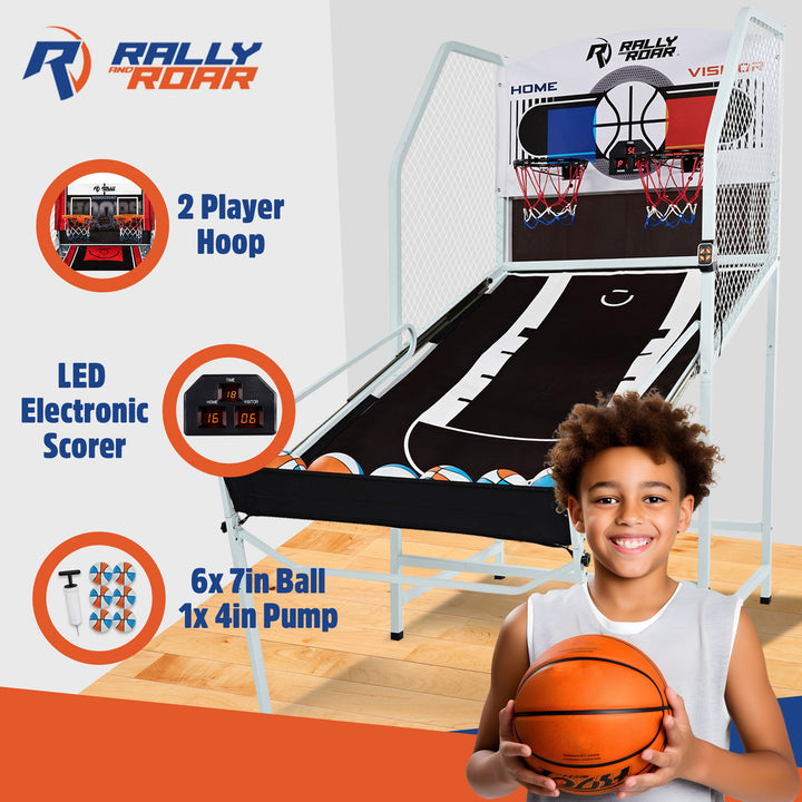 Rally and Roar 2 Player Foldable Arcade Cage Basketball Game with LED Scorer