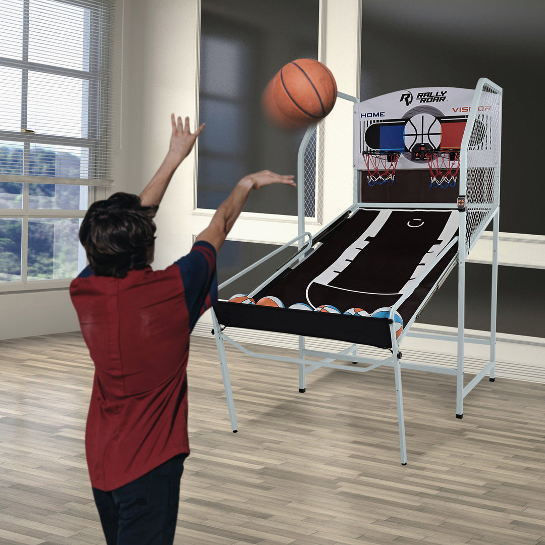 Rally and Roar 2 Player Foldable Arcade Cage Basketball Game with LED Scorer