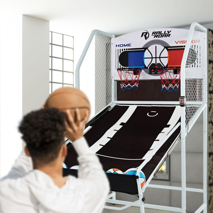 Rally and Roar 2 Player Foldable Arcade Cage Basketball Game with LED Scorer