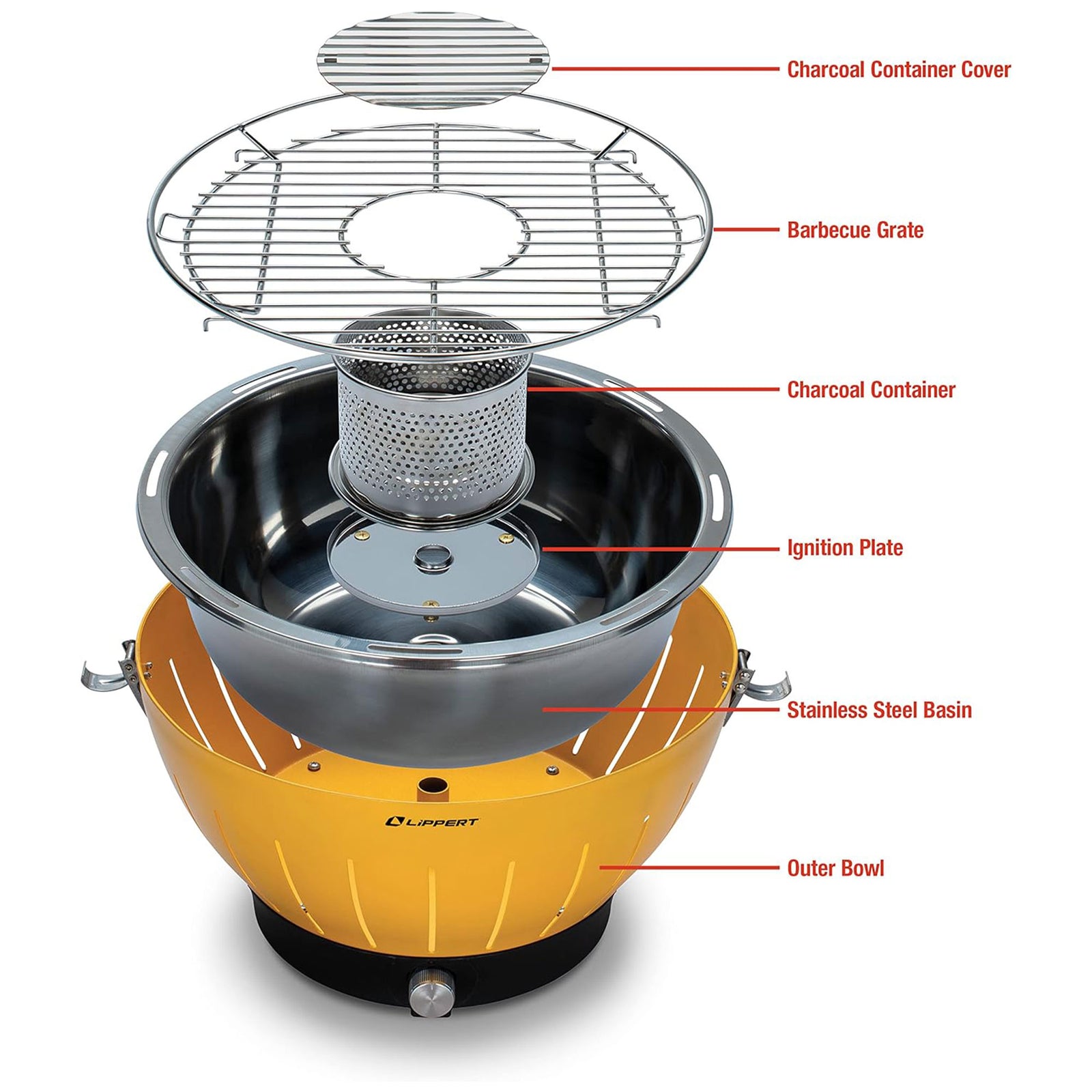 Lippert Odyssey Portable Charcoal Grill w/Cooler Attachment & Carry Case, Red - VMInnovations