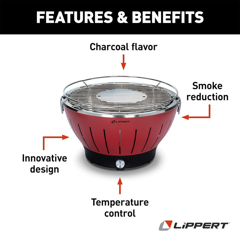 Lippert Portable Charcoal Grill w/Cooler Attachment & Carry Case, Red (Open Box)