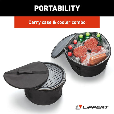 Lippert Odyssey Portable Charcoal Grill w/Cooler Attachment & Carry Case, Red - VMInnovations