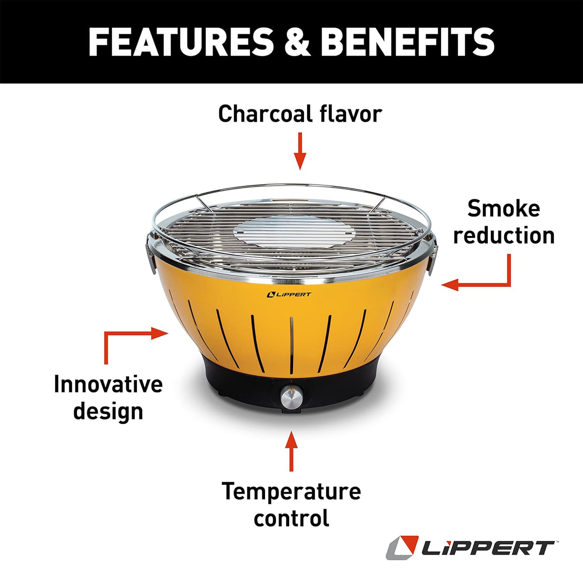 Lippert Odyssey Portable Charcoal Grill w/Cooler Attachment & Carry Case, Amber - VMInnovations