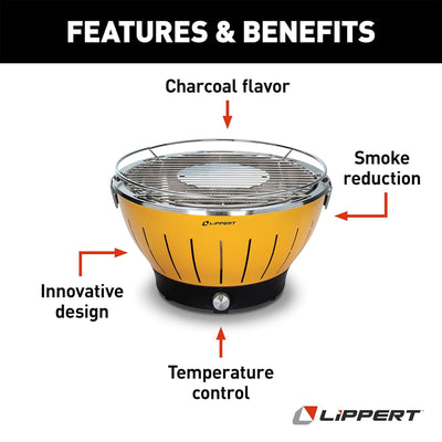 Lippert Odyssey Portable Charcoal Grill w/Cooler Attachment & Carry Case, Amber - VMInnovations