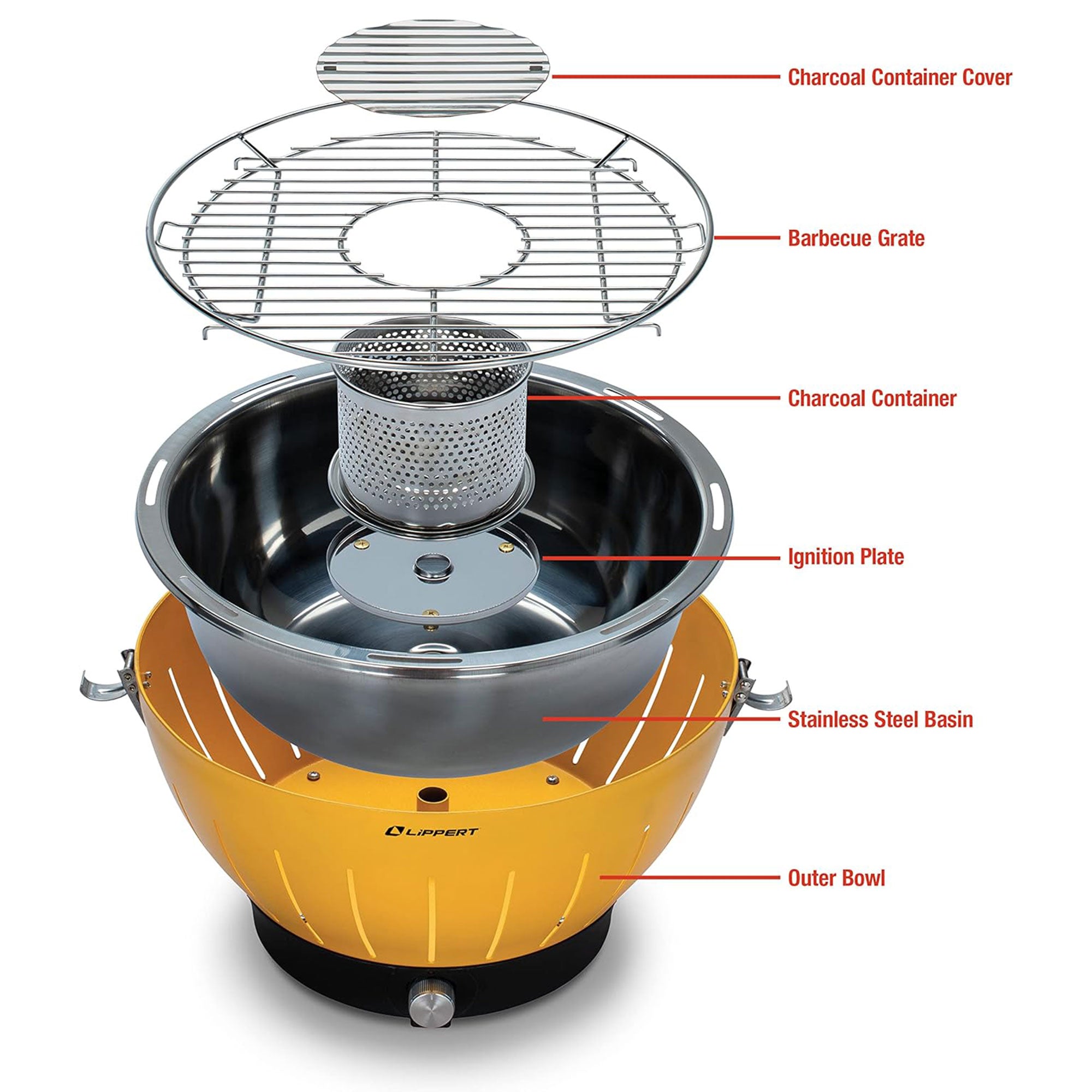Lippert Portable Charcoal Grill w/Cooler Attachment & Case, Amber (Open Box) - VMInnovations
