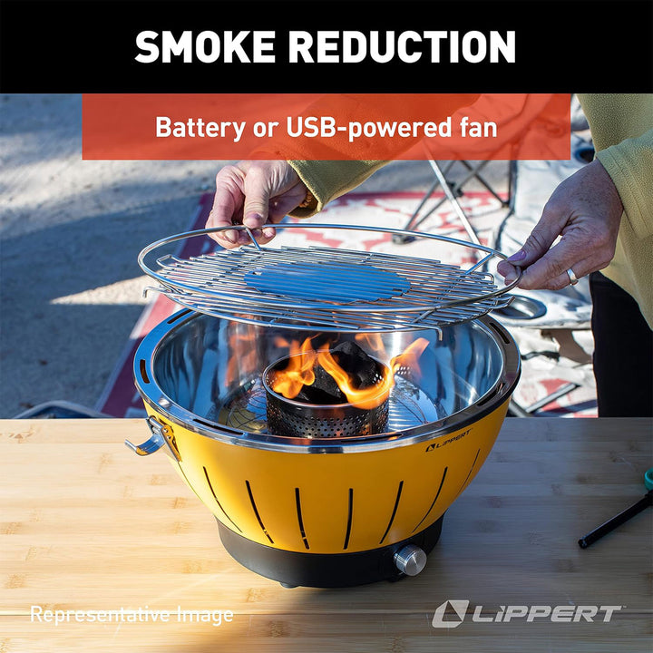 Lippert Odyssey Portable Charcoal Grill w/Cooler Attachment & Carry Case, Amber - VMInnovations