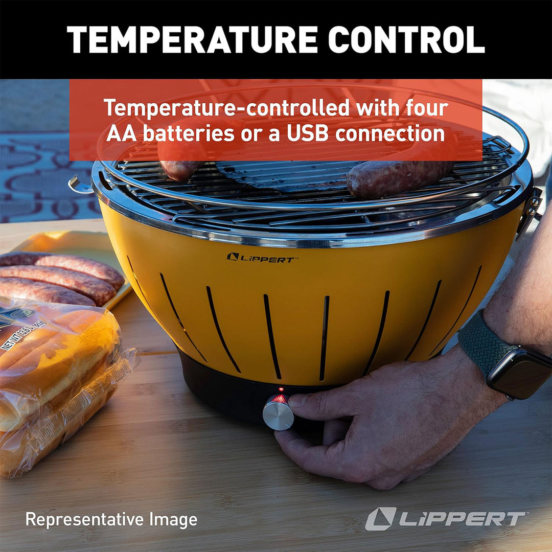 Lippert Odyssey Portable Charcoal Grill w/Cooler Attachment & Carry Case, Amber - VMInnovations