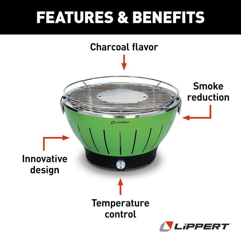 Lippert Odyssey Portable Charcoal Grill w/Cooler Attachment, Green (Open Box)