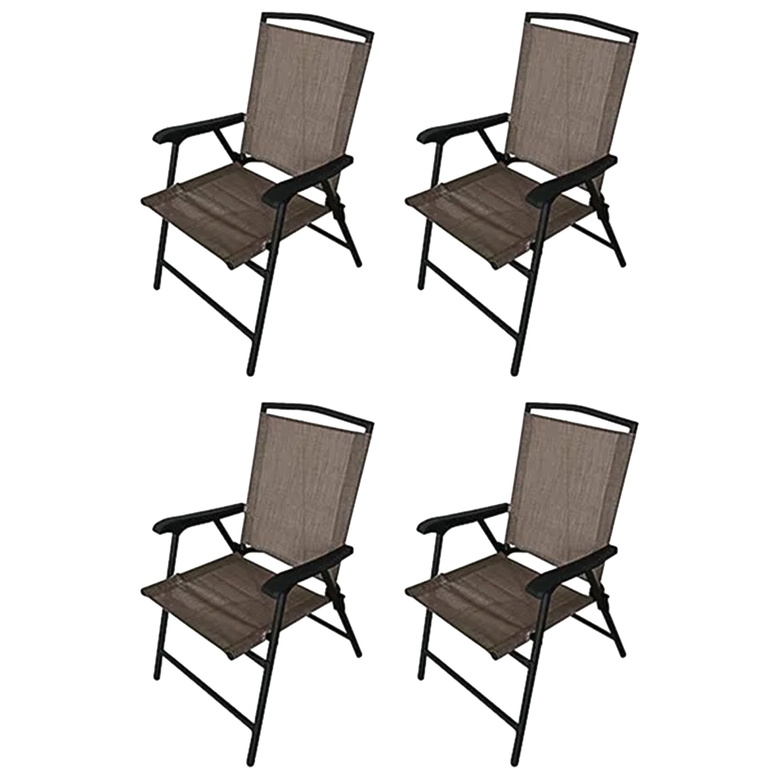 Four Seasons Courtyard Marbella Folding Outdoor Sling Arm Chairs, 4 Pack, Tan - VMInnovations