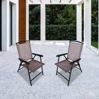 Four Seasons Courtyard Marbella Folding Outdoor Sling Arm Chairs, 4 Pack, Tan - VMInnovations