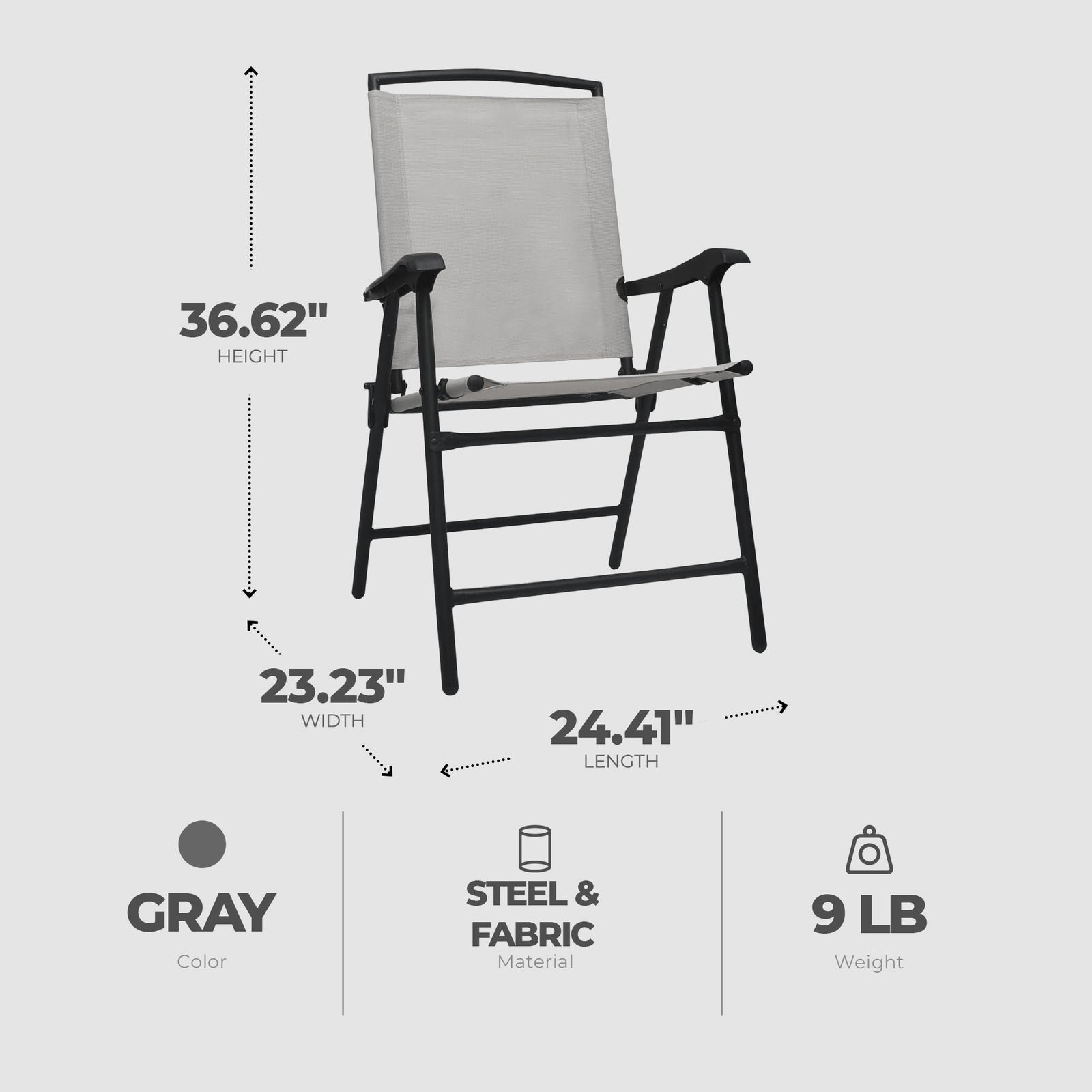 Four Seasons Courtyard Sunny Isles Outdoor Folding Arm Chair Set, 4 Pack, Gray - VMInnovations