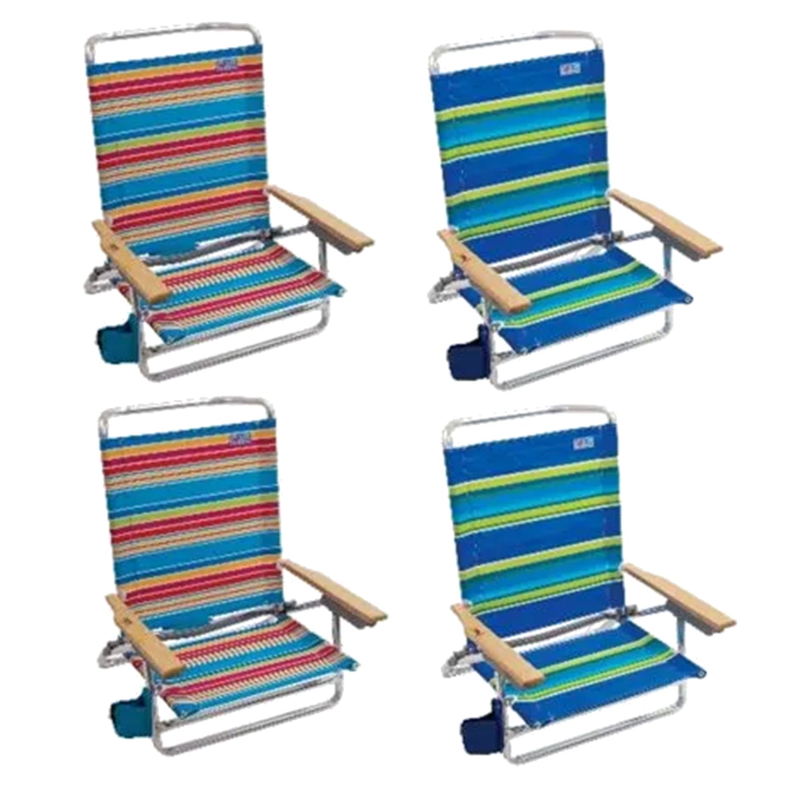Four Seasons Courtyard 5 Position Adjustable Lounger Outdoor Beach Chair, 4 Pack - VMInnovations