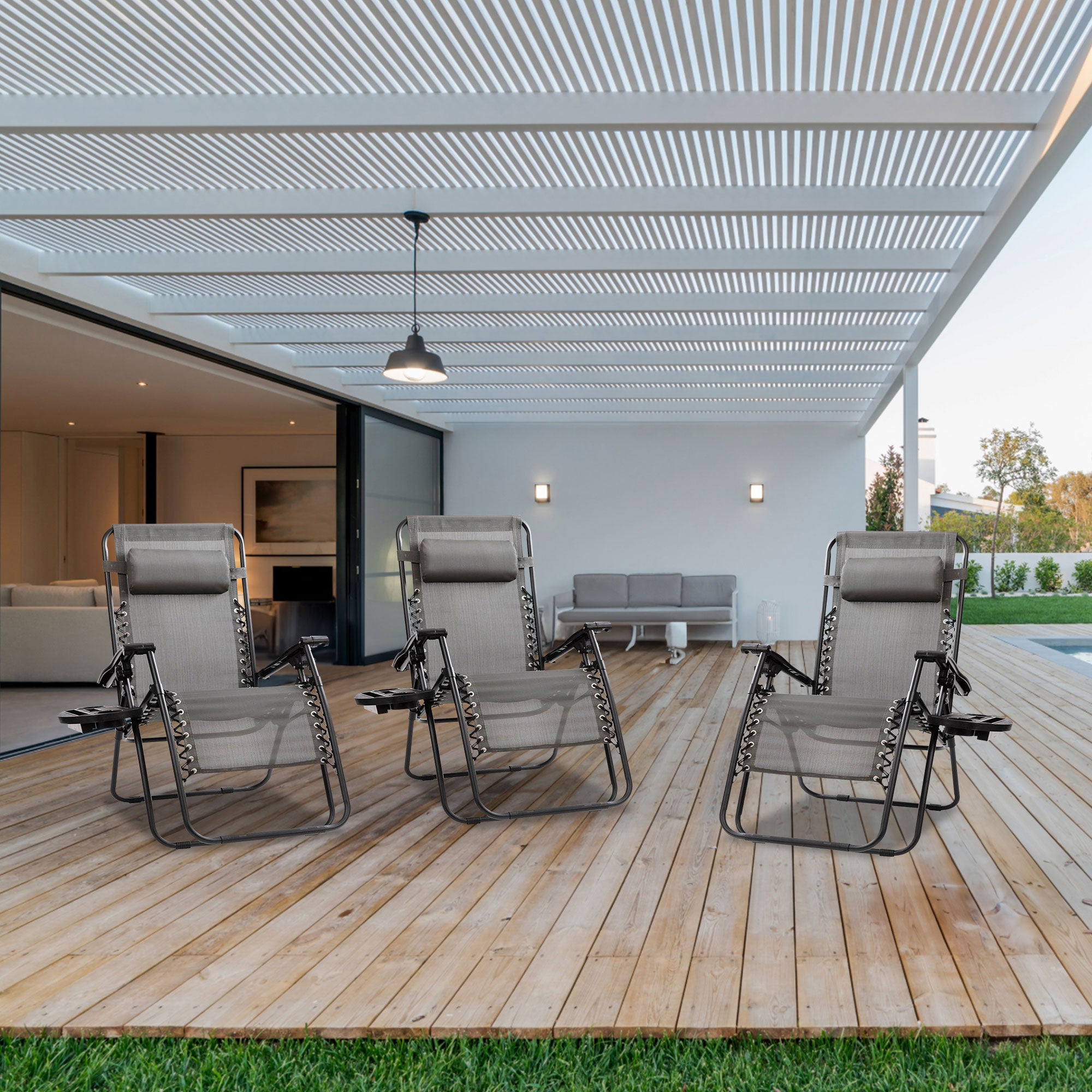 Four Seasons Courtyard Sunny Isles XL Zero Gravity Outdoor Chairs, 3 Pack, Gray - VMInnovations