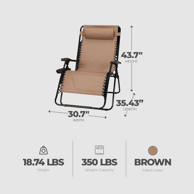 Four Seasons Courtyard Sunny Isles XL Zero Gravity Outdoor Chairs, 3 Pack, Brown