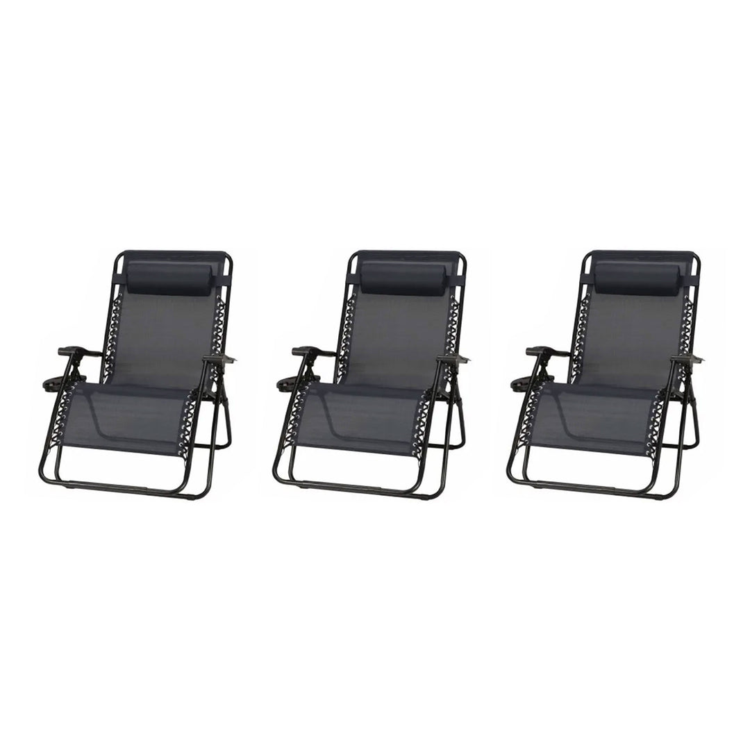 Four Seasons Courtyard Sunny Isles XL Zero Gravity Outdoor Chairs, 3 Pack, Black