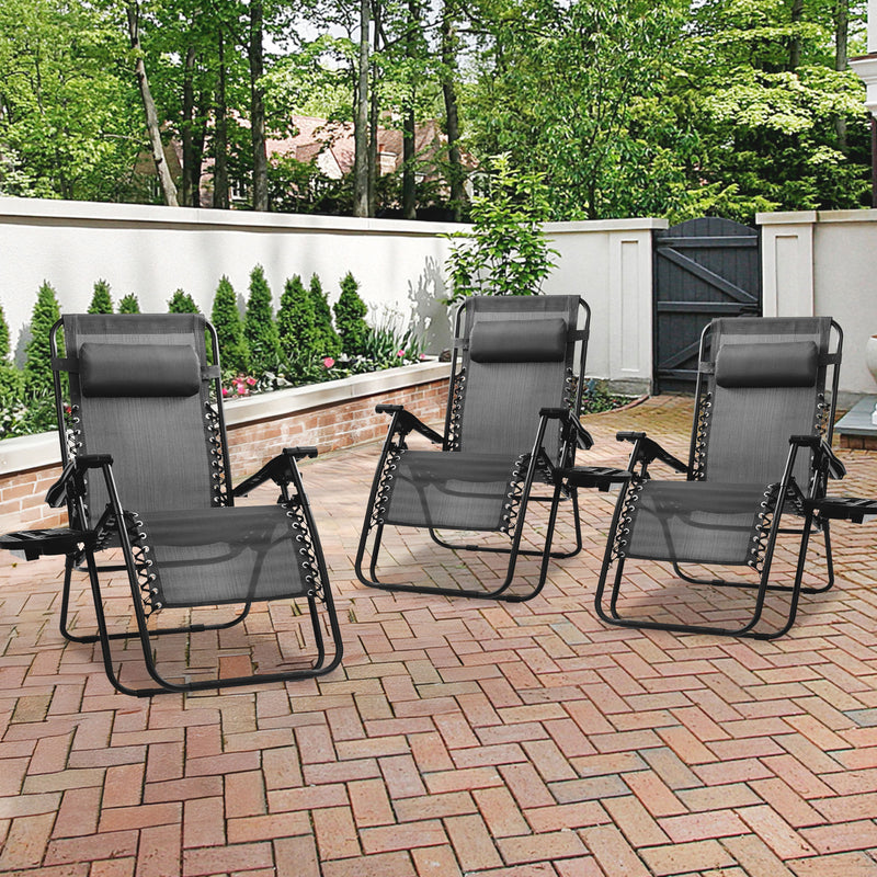 Four Seasons Courtyard Sunny Isles XL Zero Gravity Outdoor Chairs, 3 Pack, Black