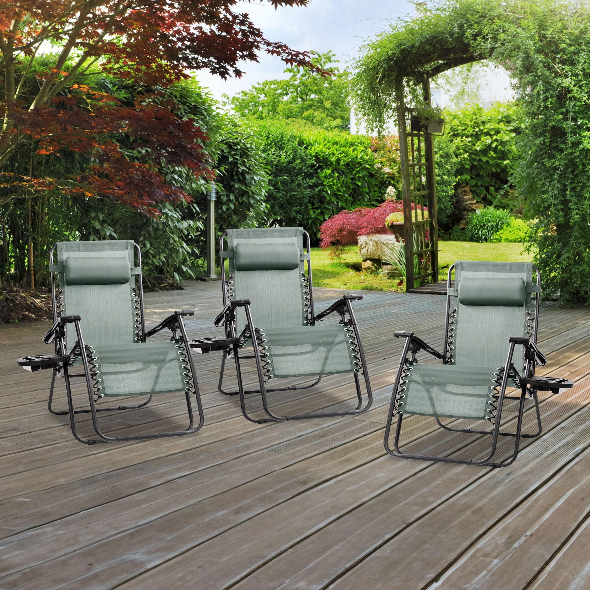 Four Seasons Courtyard Sunny Isles XL Zero Gravity Outdoor Chairs, 3 Pack, Green - VMInnovations
