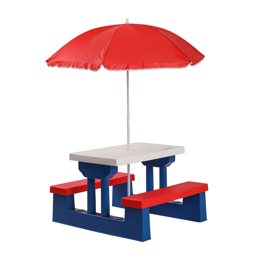 HolaHatha 2-in-1 Kids Picnic Table with Folding Bench and Adjustable Umbrella