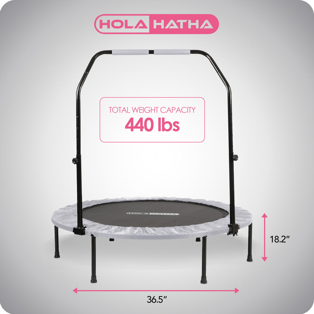 HolaHatha Mini Fitness Trampoline w/Adjustable Handle, 48 in., White (Open Box)