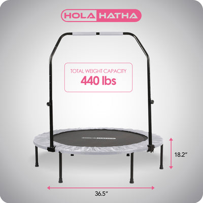 HolaHatha Foldable Mini Fitness Trampoline with Adjustable Handle, 48 in., White