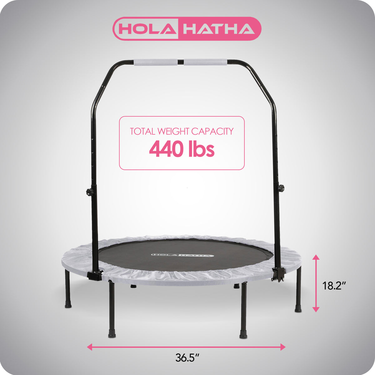 HolaHatha Mini Fitness Trampoline w/Adjustable Handle, 48 in., White (Open Box) - VMInnovations
