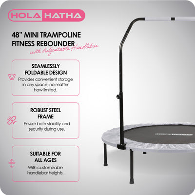 HolaHatha Foldable Mini Fitness Trampoline with Adjustable Handle, 48 in., White