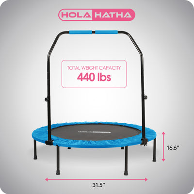 HolaHatha 40" Mini Trampoline Fitness Rebounder with Adjustable Handle, Blue