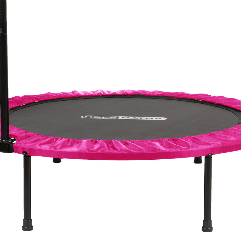 HolaHatha 40" Mini Trampoline Fitness Rebounder with Adjustable Handle, Pink